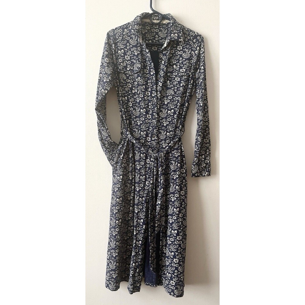 Fat Face Cotton Shirt Dress Navy Floral Tie Waist Midi UK 10 US 6